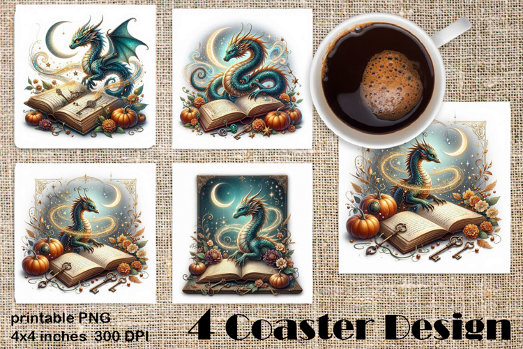 Fantasy Dragon Book Coasters | Cozy Fall Dragon Sublimation