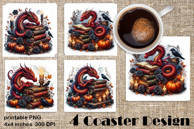 Fantasy Dragon Book Coasters | Cozy Fall Dragon Sublimation