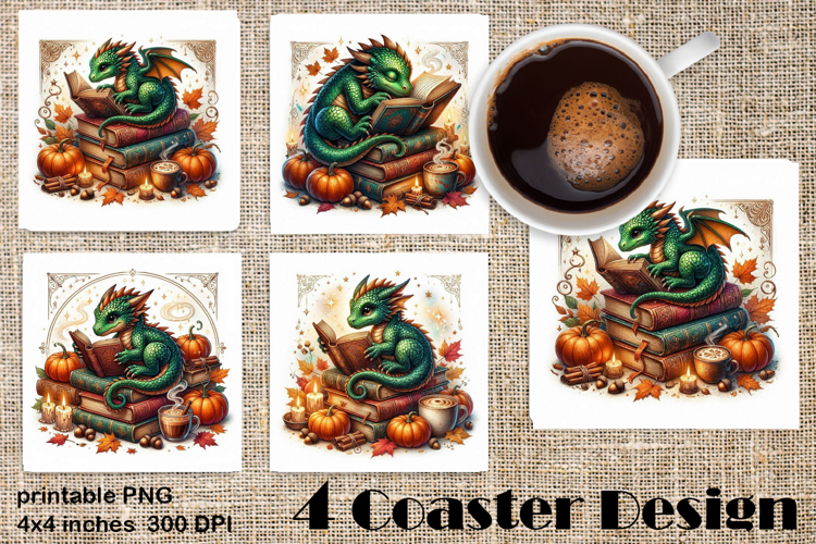 Fantasy Dragon Book Coasters | Cozy Fall Dragon Sublimation