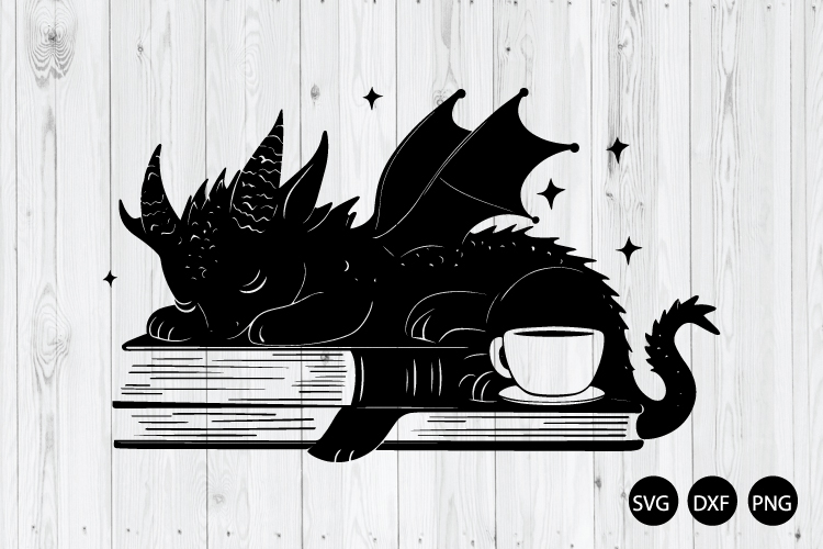 Fantasy Dragon Sleeping With Stack of Books And Coffee SVG