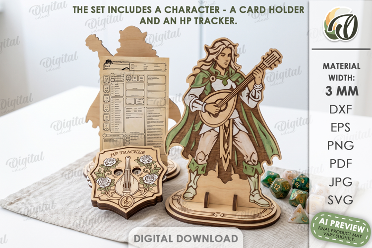 Fantasy Dungeon Character Display with HP Counter Laser Cut
