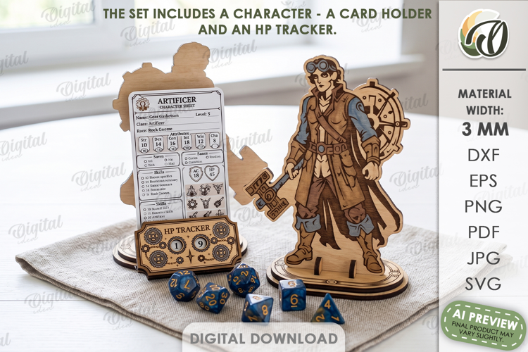 Fantasy RPG Character Display and HP Tracker Laser Cut