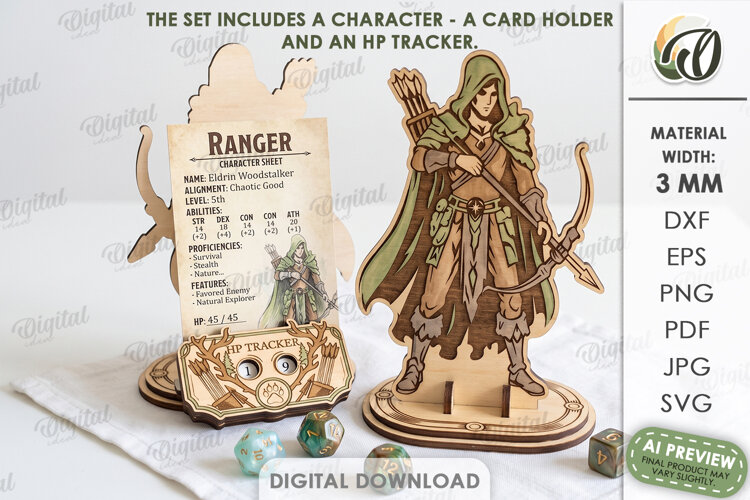 Fantasy RPG Character Display and HP Tracker Laser Cut example image 1