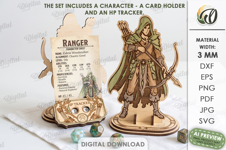 Fantasy RPG Character Display and HP Tracker Laser Cut