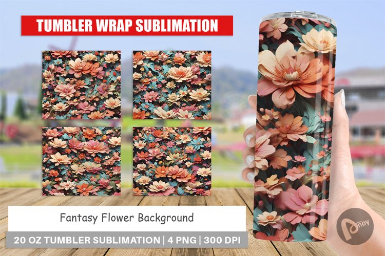 Tumbler Sublimation Wrap Fantasy Flower Background
