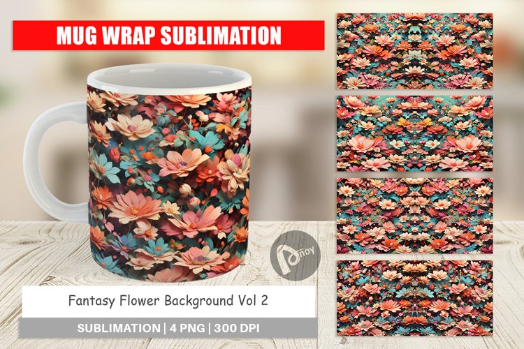 Mug sublimation design Fantasy Flower Background example image 1