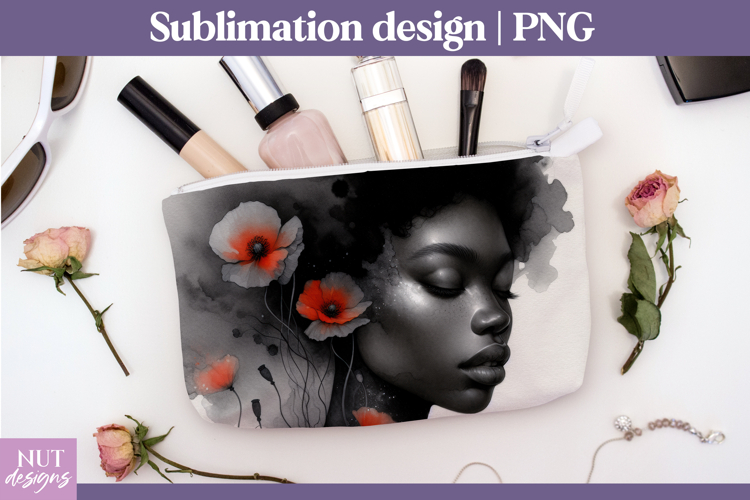 Monochrome Poppy Woman Cosmetic Bag Black woman makeup