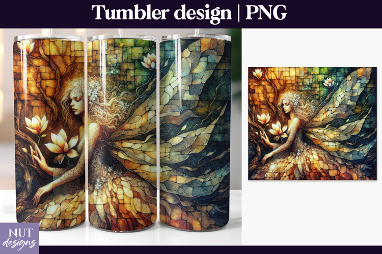 Stained Glass Fairy Tumbler Wrap Fiery Floral witch magnolia