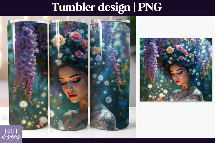 Tattooed Floral Magic Tumbler Wrap woman fantasy wisteria