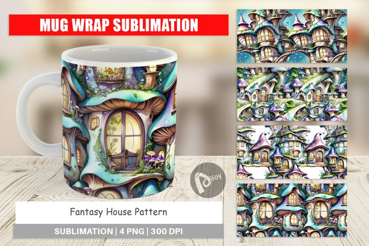 Mug Wrap Design Fantasy House Pattern