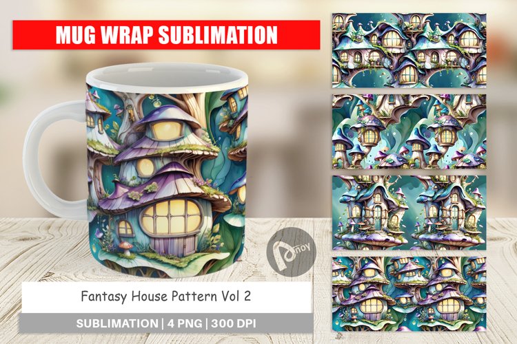 Mug Wrap Design Fantasy House Pattern