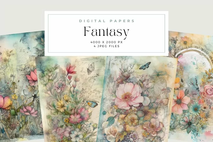 4 Fantasy Junk Journal Paper