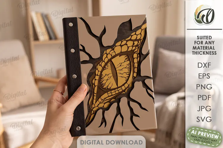 Fantasy Notebook Cover Laser Cut. Journal Cover SVG