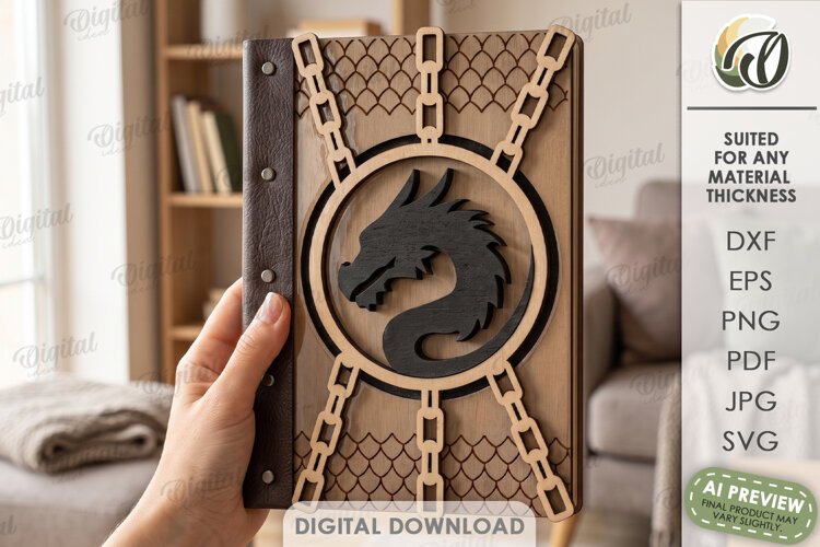 Fantasy Notebook Cover Laser Cut. Journal Cover. Dragon SVG example image 1