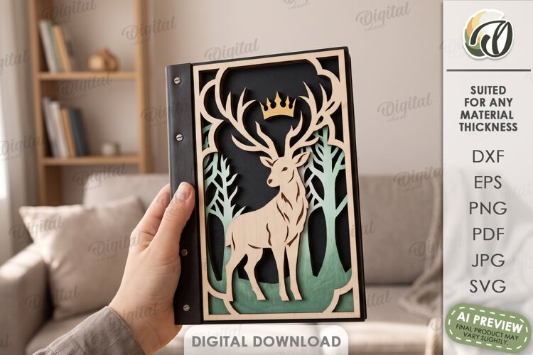 Fantasy Notebook Cover Laser Cut. Journal Cover. Deer SVG example image 1
