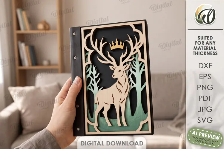 Fantasy Notebook Cover Laser Cut. Journal Cover. Deer SVG
