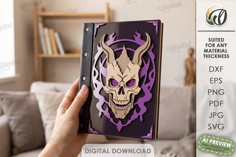 Fantasy Notebook Cover Laser Cut. Journal Cover. Skull SVG