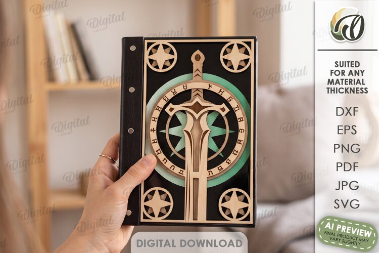 Fantasy Notebook Cover Laser Cut. Journal Cover. Sword SVG example image 1