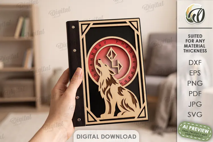 Fantasy Notebook Cover Laser Cut. Journal Cover. Wolf SVG