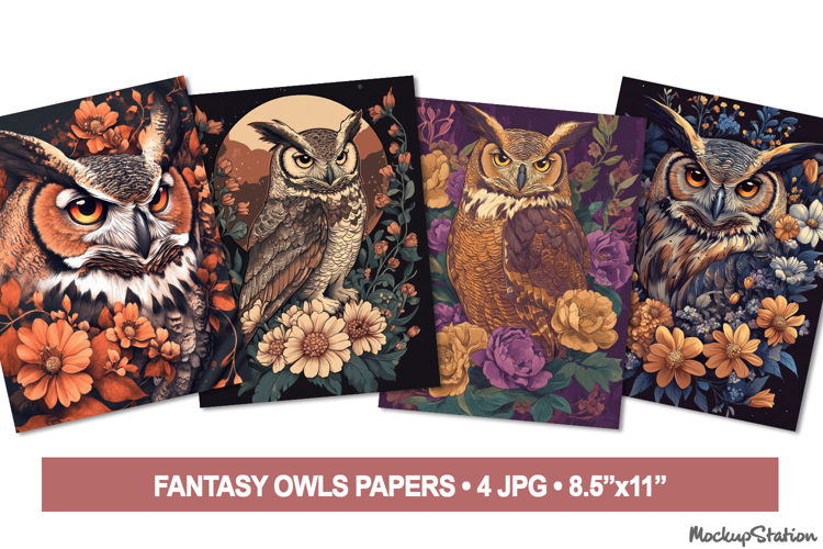 Whimsical Fantasy Floral Owls Digital Papers