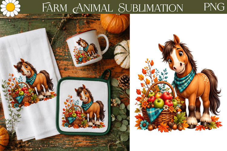Cute Horse Autumn Sublimation | Farm Animal Fall Design