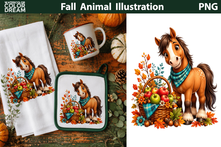 Cute Fall Horse With Apples | Autumn Animal Clipart