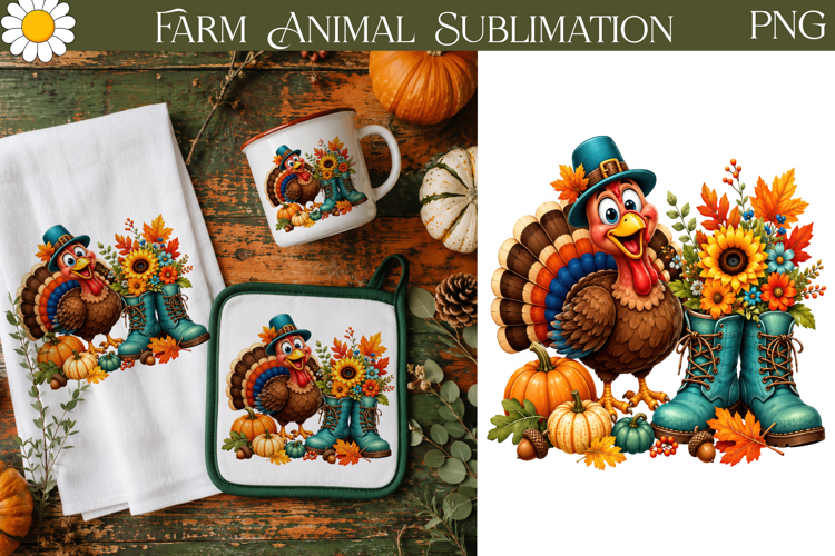 Thanksgiving Turkey Sunflower Clipart | Fall Sublimation