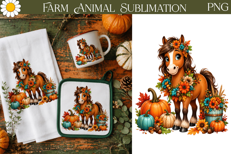 Cute Horse Pumpkin Clipart | Fall Farm Sublimation