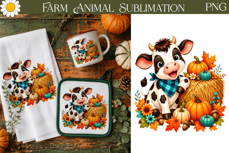 Cute Cow Pumpkin Clipart | Fall Farm Sublimation