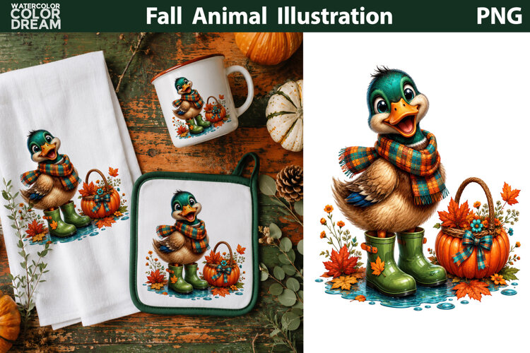 Cute Fall Duck Clipart | Autumn Farm Sublimation example image 1