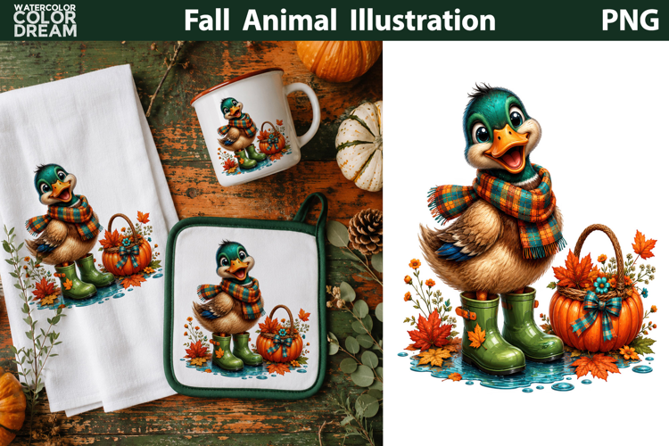 Cute Fall Duck Clipart | Autumn Farm Sublimation