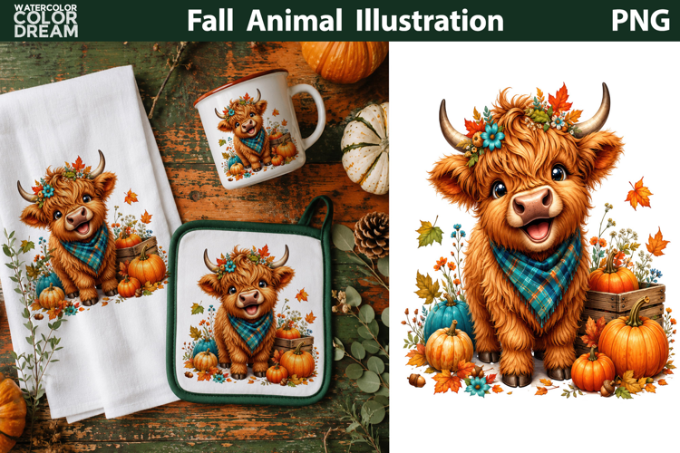 Cute Highland Cow Clipart | Fall Farm Sublimation