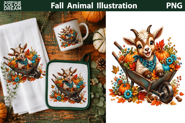 Cute Fall Goat Illustration | Autumn Sublimation example image 1