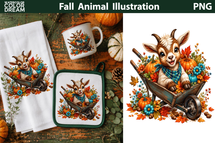 Cute Fall Goat Illustration | Autumn Sublimation