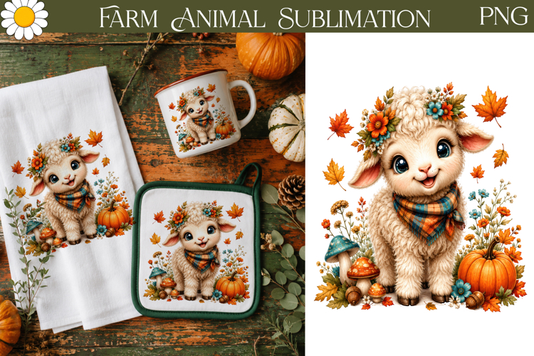Cute Lamb Autumn Sublimation | Farm Animal Fall Design