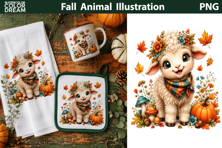 Cute Fall Lamb With Pumpkin | Autumn Animal Clipart