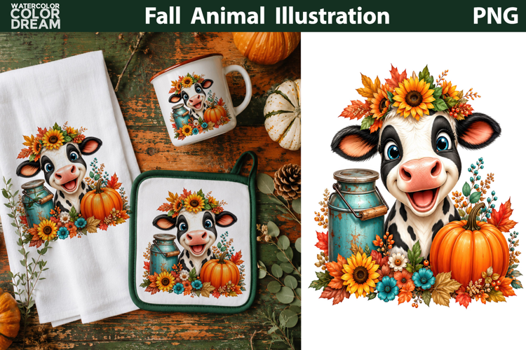 Cute Fall Cow Illustration | Autumn Sublimation