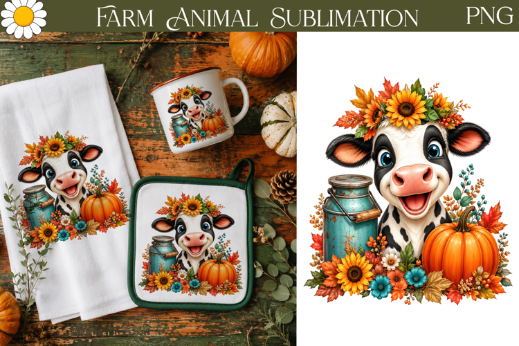 Fall Cow PNG | Farm Animal Sublimation Art