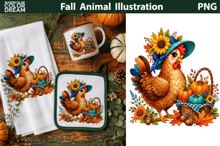 Cute Fall Chicken Illustration | Autumn Sublimation