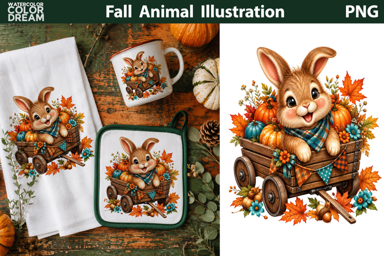 Cute Fall Bunny Illustration | Autumn Sublimation