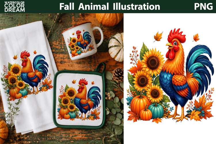 Colorful Fall Rooster | Autumn Sublimation