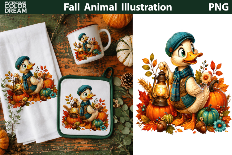 Cute Fall Duck Illustration | Autumn Sublimation