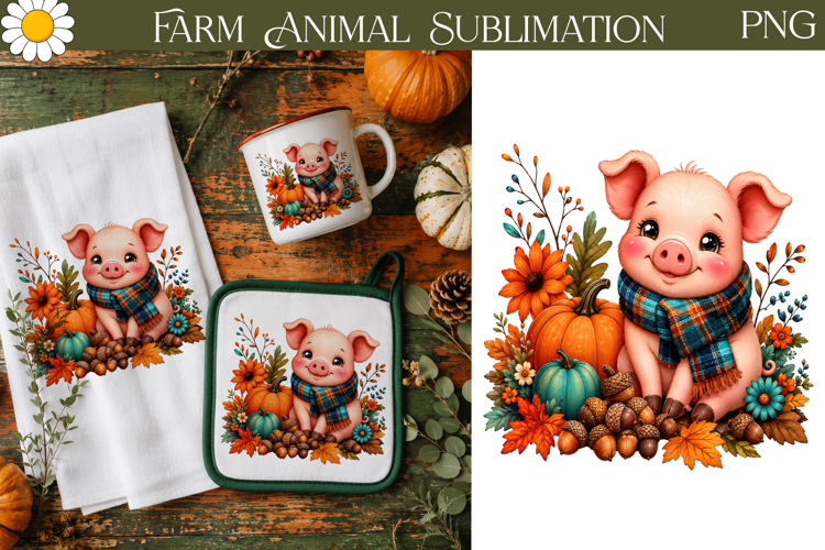 Cute Pig Autumn Sublimation | Farm Animal Fall Design