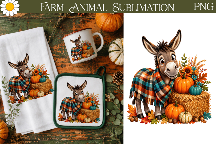 Cute Donkey Harvest Sublimation | Farm Animal Autumn Design