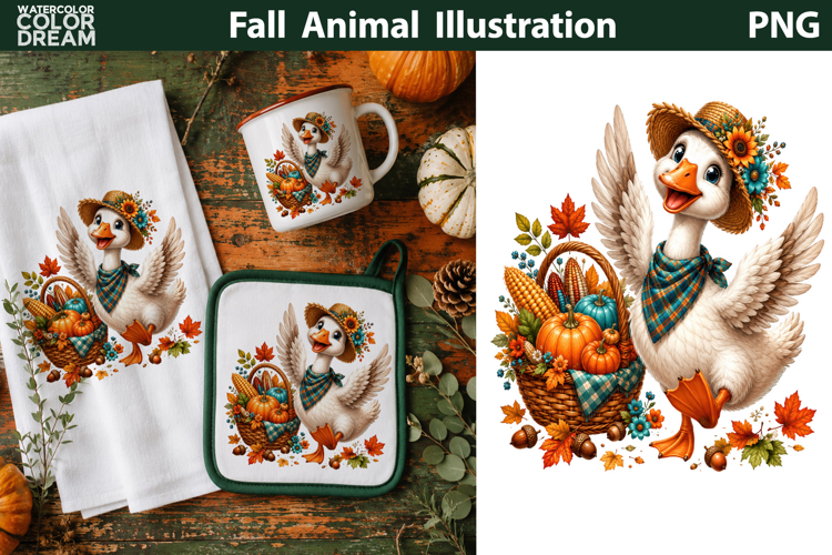 Cute Fall Goose With Pumpkins | Autumn Animal Clipart