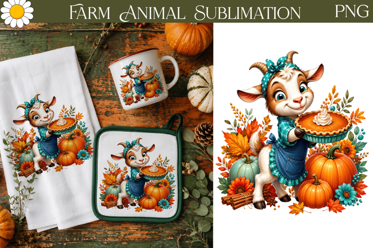 Cute Goat Pumpkin Pie Clipart| Farm Fall Sublimation