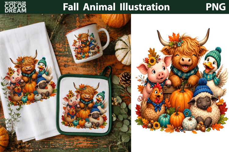 Cute Fall Farm Animals | Autumn Harvest Clipart