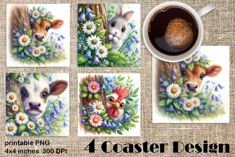 Funny farm animal Coaster Sublimation |flower