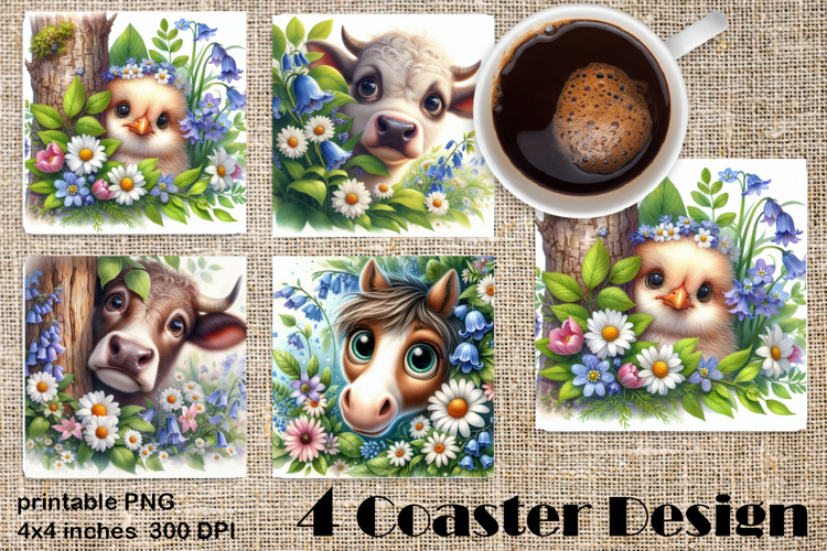 Funny farm animal Coaster Sublimation |flower