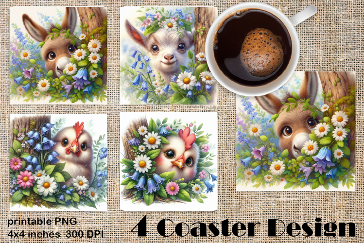 Funny farm animal Coaster Sublimation |flower